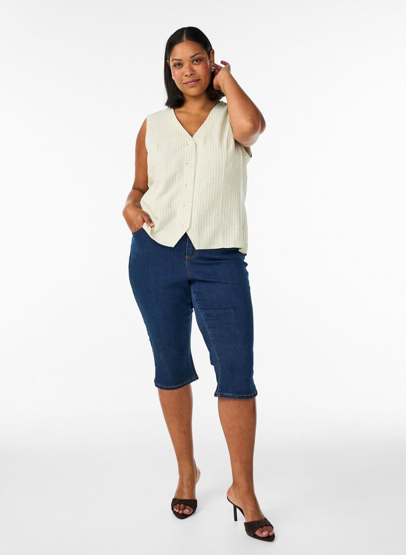 Stripet vest i lin og viskose, Gr&oslash;nn, Model image number 1
