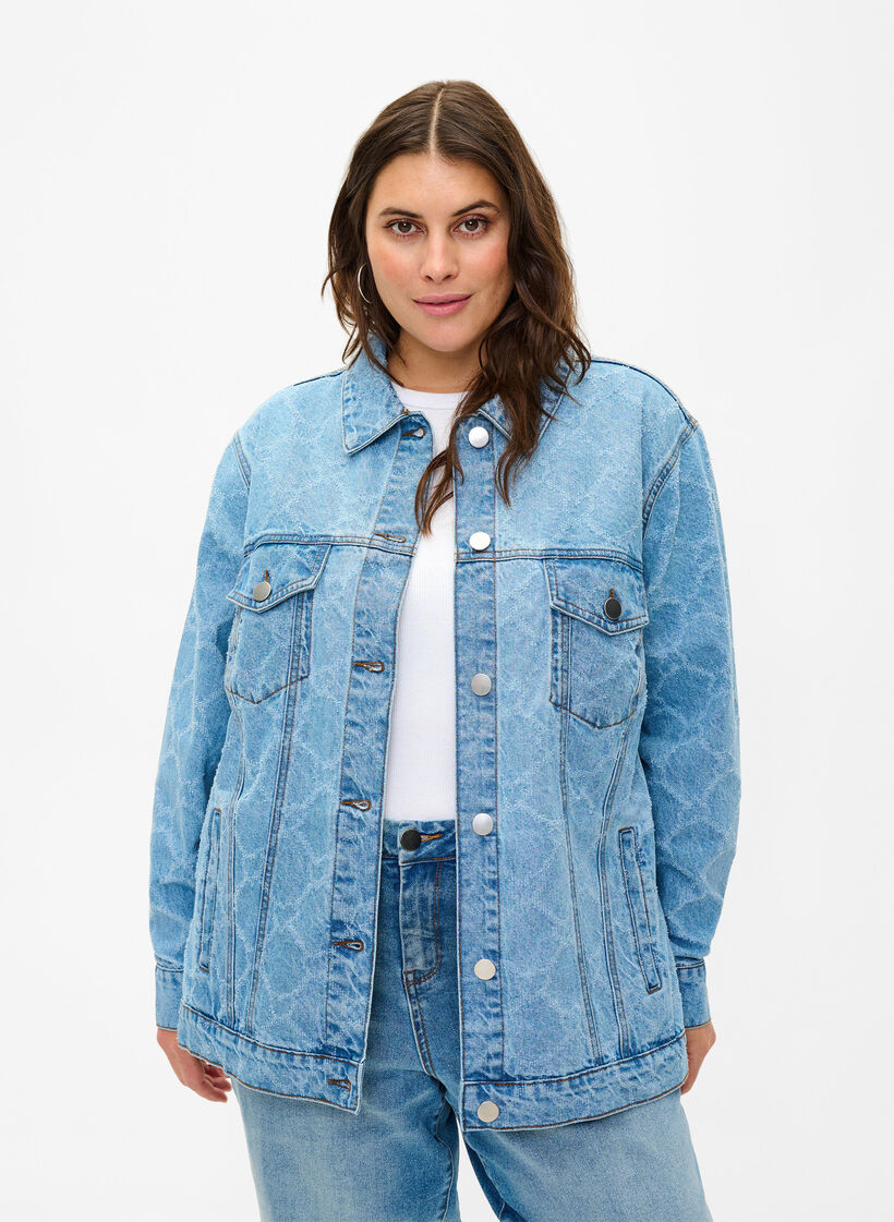 Dongerijakke med ødeleggelsesmønster, Blue denim, Model image number 0