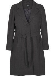 Lang ullkåpe med belte, Dark Grey Melange