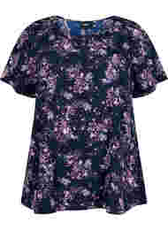 FLASH - Bluse med korte ermer og mønster, Navy Rose Flower