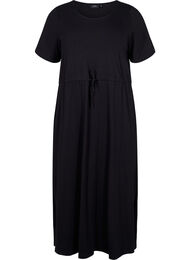 Midikjole i bomull med korte ermer, Black Solid