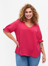 Bluse med V-hals , Bright Rose, Model