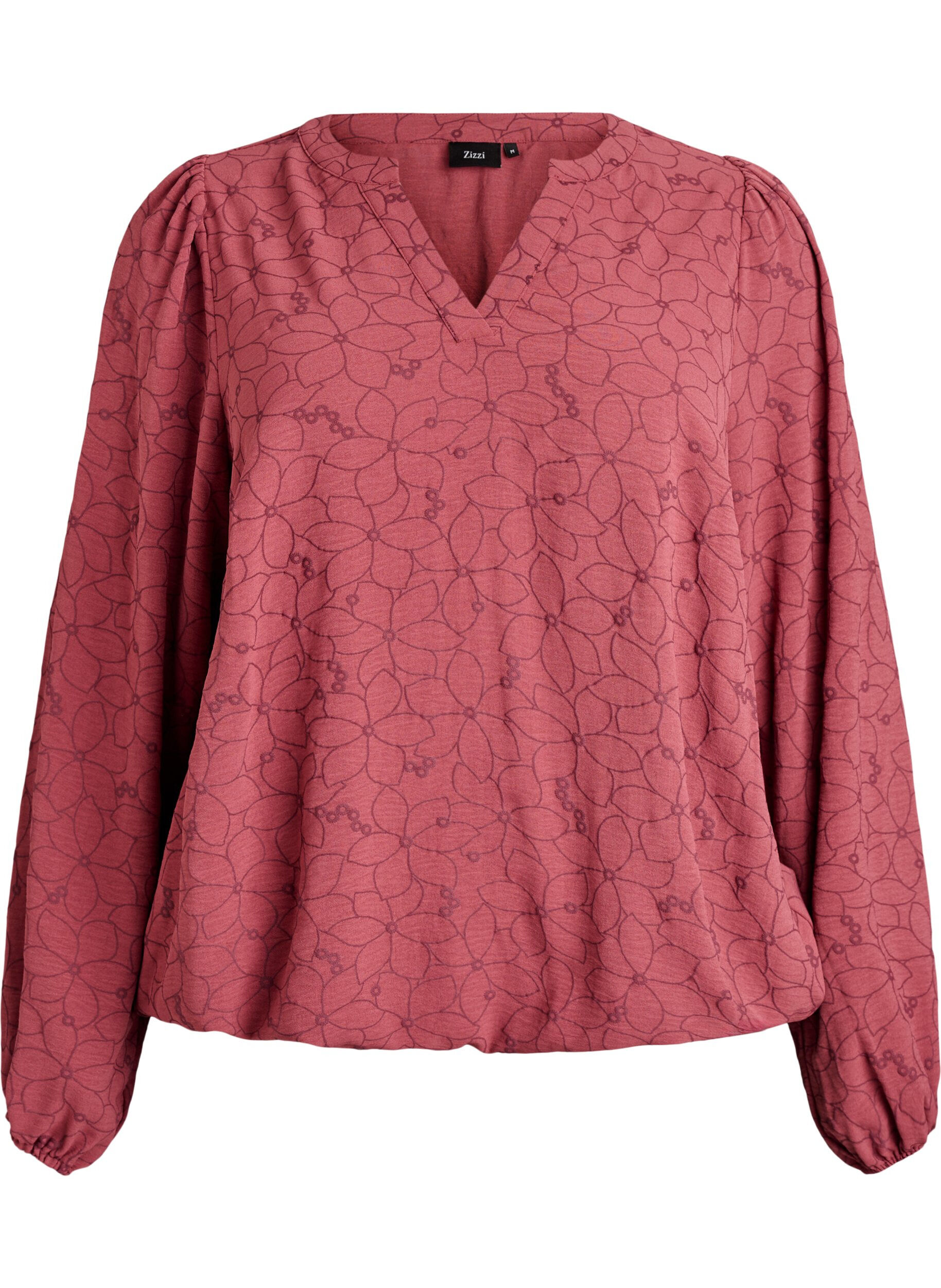 Zizzi Langermet bluse med blomsterbroderi, Rosa, Packshot image number 0