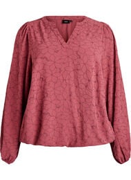 Langermet bluse med blomsterbroderi, Rosa
