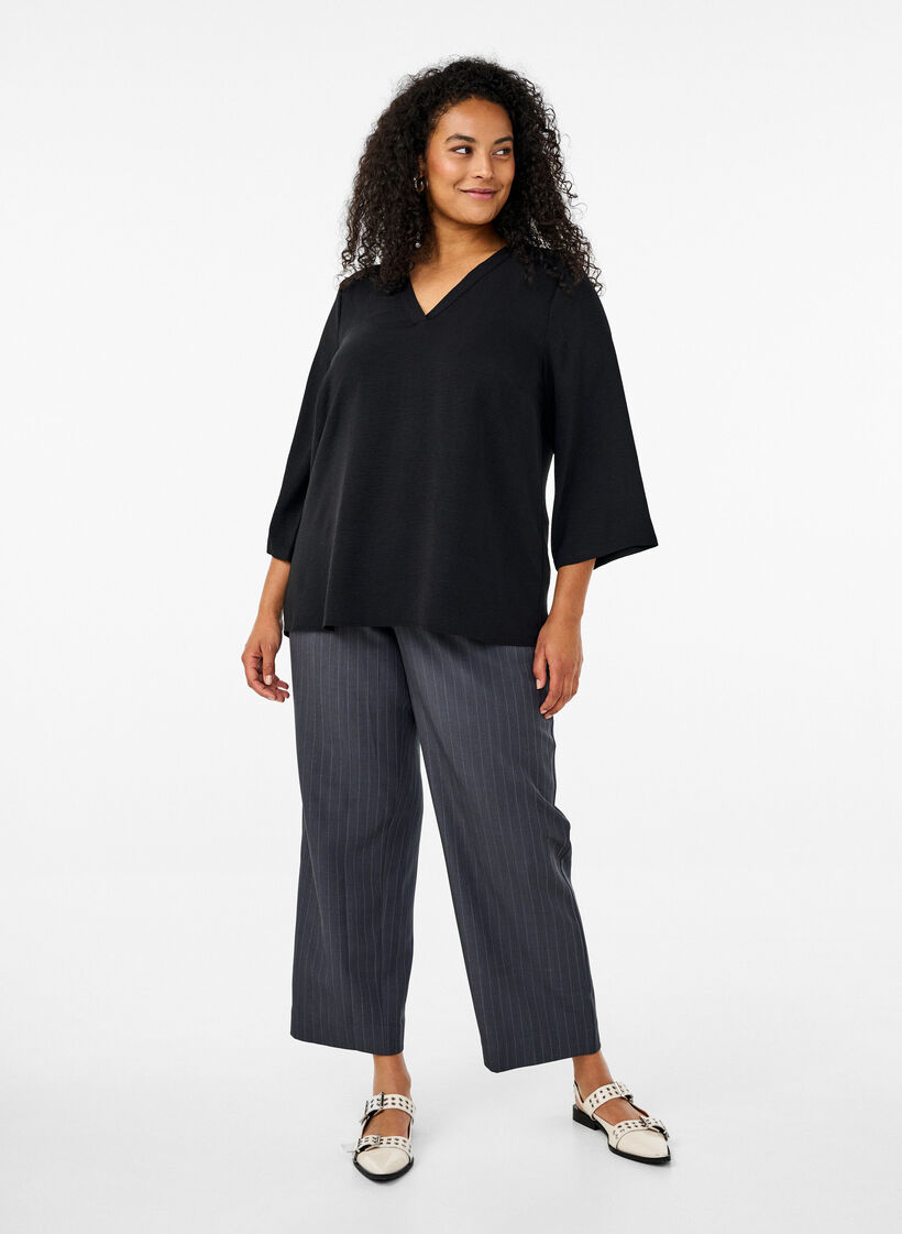 Bluse med 3/4 ermer, Svart, Model image number 1