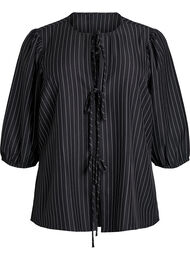 Bluse med pinstriper og knytesnorer, Svart