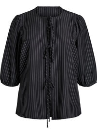 Bluse med pinstriper og knytesnorer, Svart Bluse med pinstriper og knytesnorer