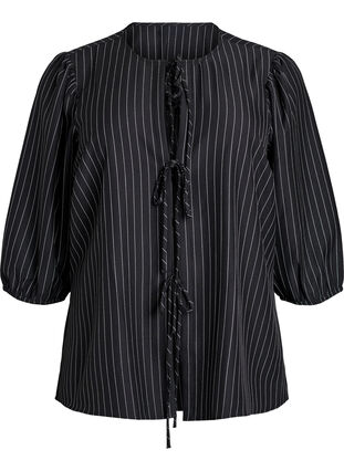 Zizzi Bluse med pinstriper og knytesnorer, Svart, Packshot image number 0