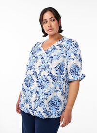 Skjortebluse med 1/2 ermer, Beige Skjortebluse med 1/2 ermer, Beige, Model