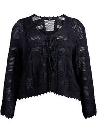 Strikket cardigan med knytebånd og et åpent mønster, Black