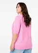 Strikket bluse med korte ermer, Rosa, Model image number 2
