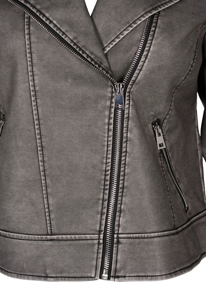 Jakke i kunstskinn med slitt look, Dark Grey Wash, Packshot image number 2
