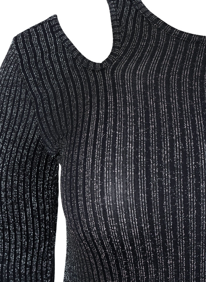 Langermet bluse med glitter, B. w. Silver Stripes, Packshot image number 2