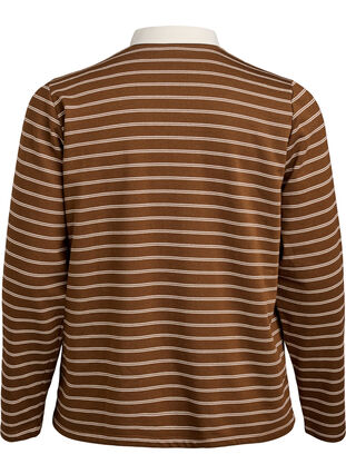 Zizzi Stripete poloskjorte med glidelås, Brun, Packshot image number 1