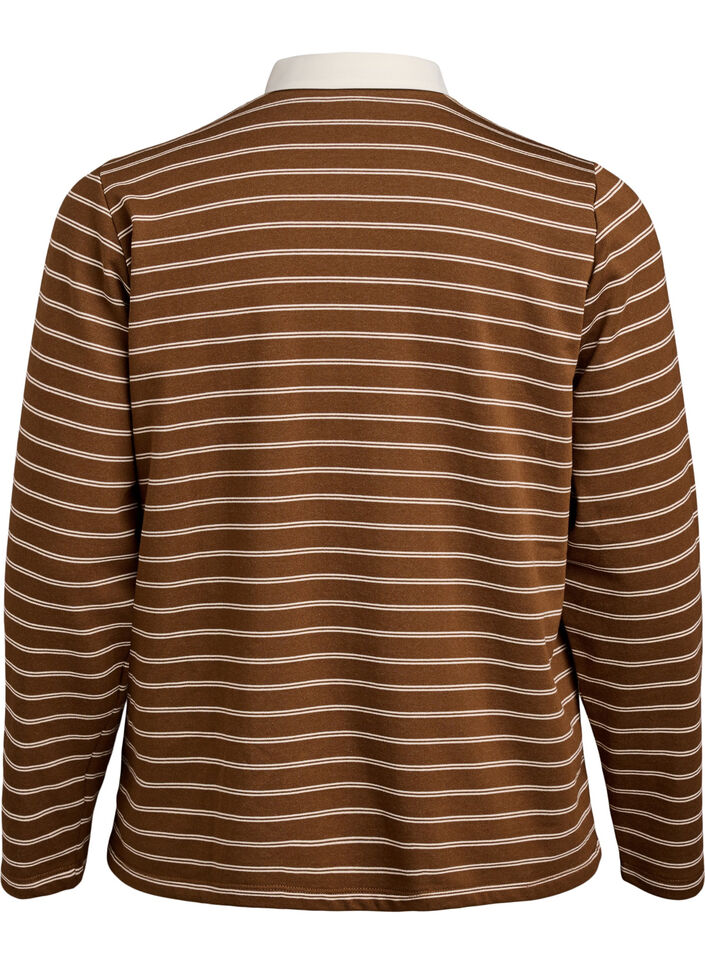 Stripete poloskjorte med glidelås, Brun, Packshot image number 1