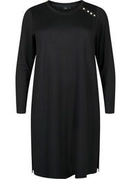 Langermet jerseykjole med knappedetaljer, Black
