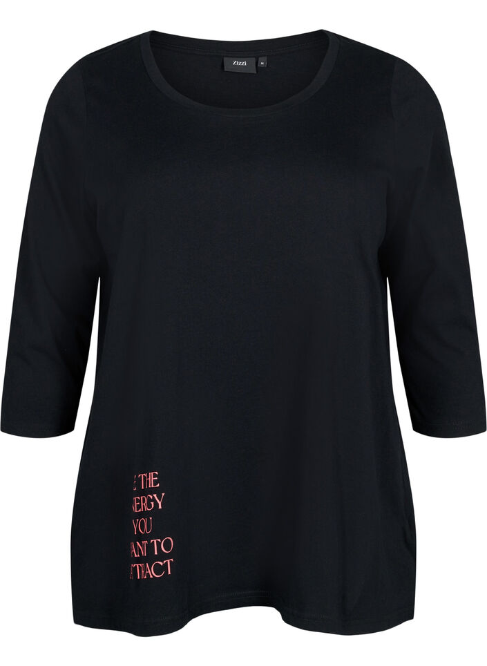 T-skjorte i bomull med 3/4-ermer, Black, Packshot image number 0