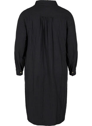 Lang bomullsskjorte med en klassisk krage, Black, Packshot image number 1