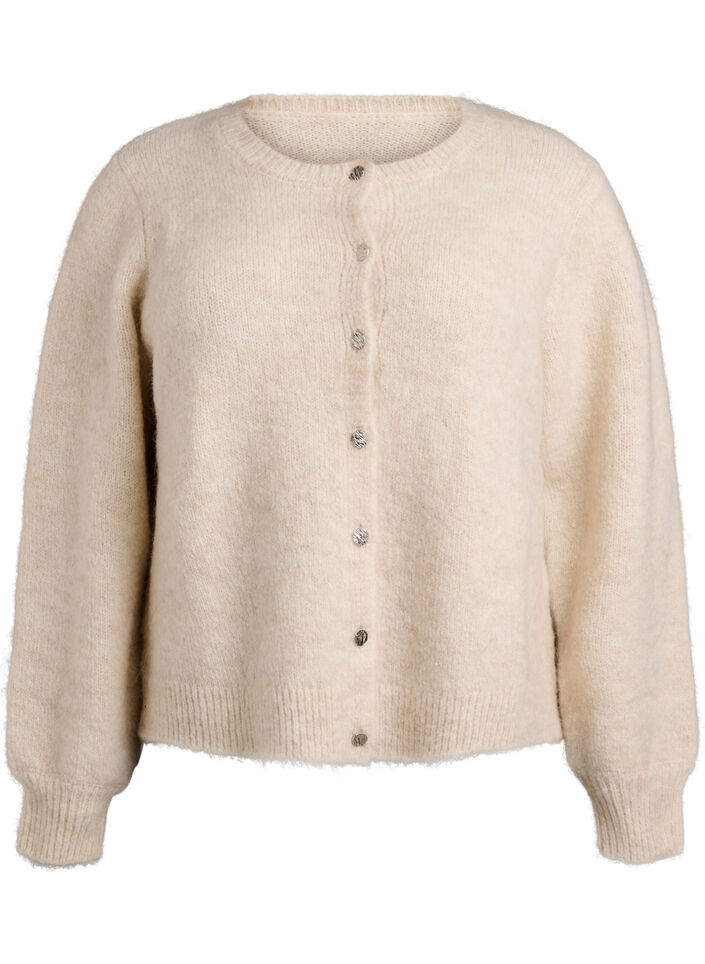 Cardigan med ull og alpakka og dekorative knapper, Beige, Packshot image number 0