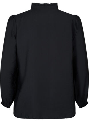 Skjortebluse i viskose med volangkrage, Black, Packshot image number 1