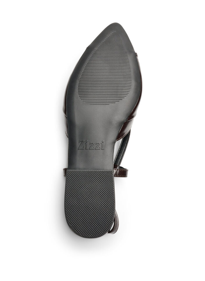 Slingback med sl&oslash;yfedetaljer og lakk look, Brun, Packshot image number 4