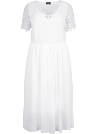 Festkjole med blonder og empiremidje, Bright White, Packshot image number 0