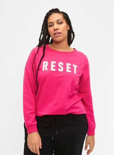 Sweatshirt med tekst, Fuchsia P. W. Reset, Model image number 0