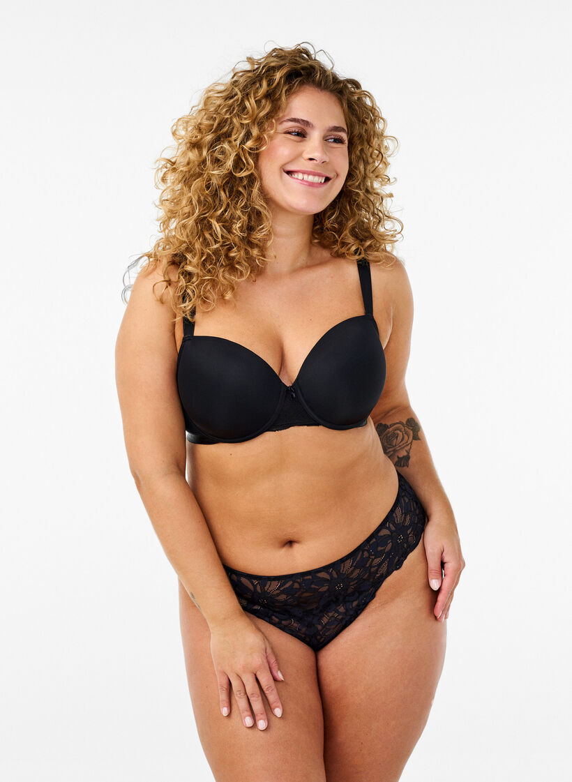 Bundløs blondetruse g-streng, Svart, Model image number 0