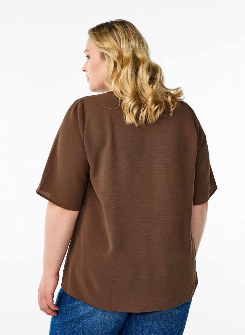 Kortermet bluse med V-hals, Brun, Model image number 2