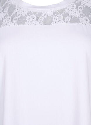 Kortermet t-skjorte i bomull med blonder, Bright White, Packshot image number 2