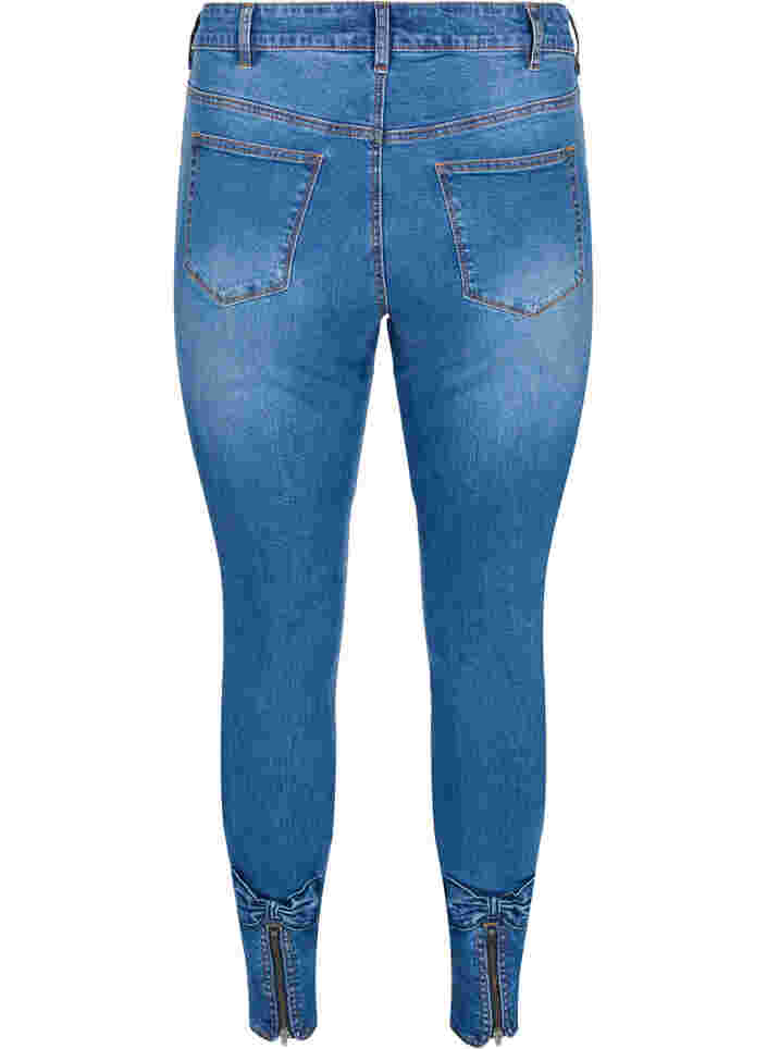 Super slim Amy jeans med sløyfe og glidelås, Dark blue, Packshot image number 1