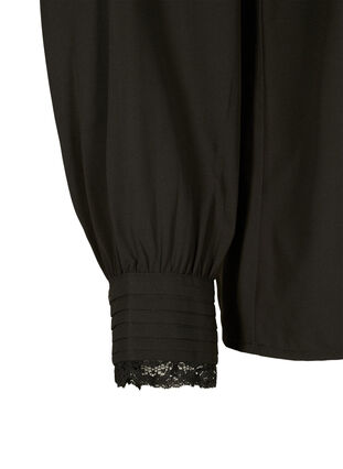 Langermet bluse med V-hals , Black, Packshot image number 3