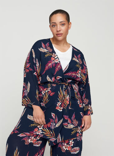 Blomstrete kimono viskose med knyting, Indian Summer Flower, Model image number 0