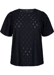 Kortermet bluse med hullmønster, Black
