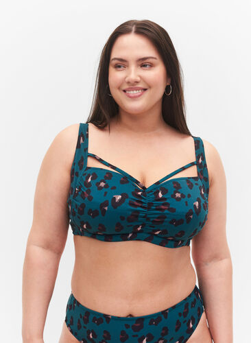 Zizzi Bikinitopp med drapering, Leopard, Model image number 0
