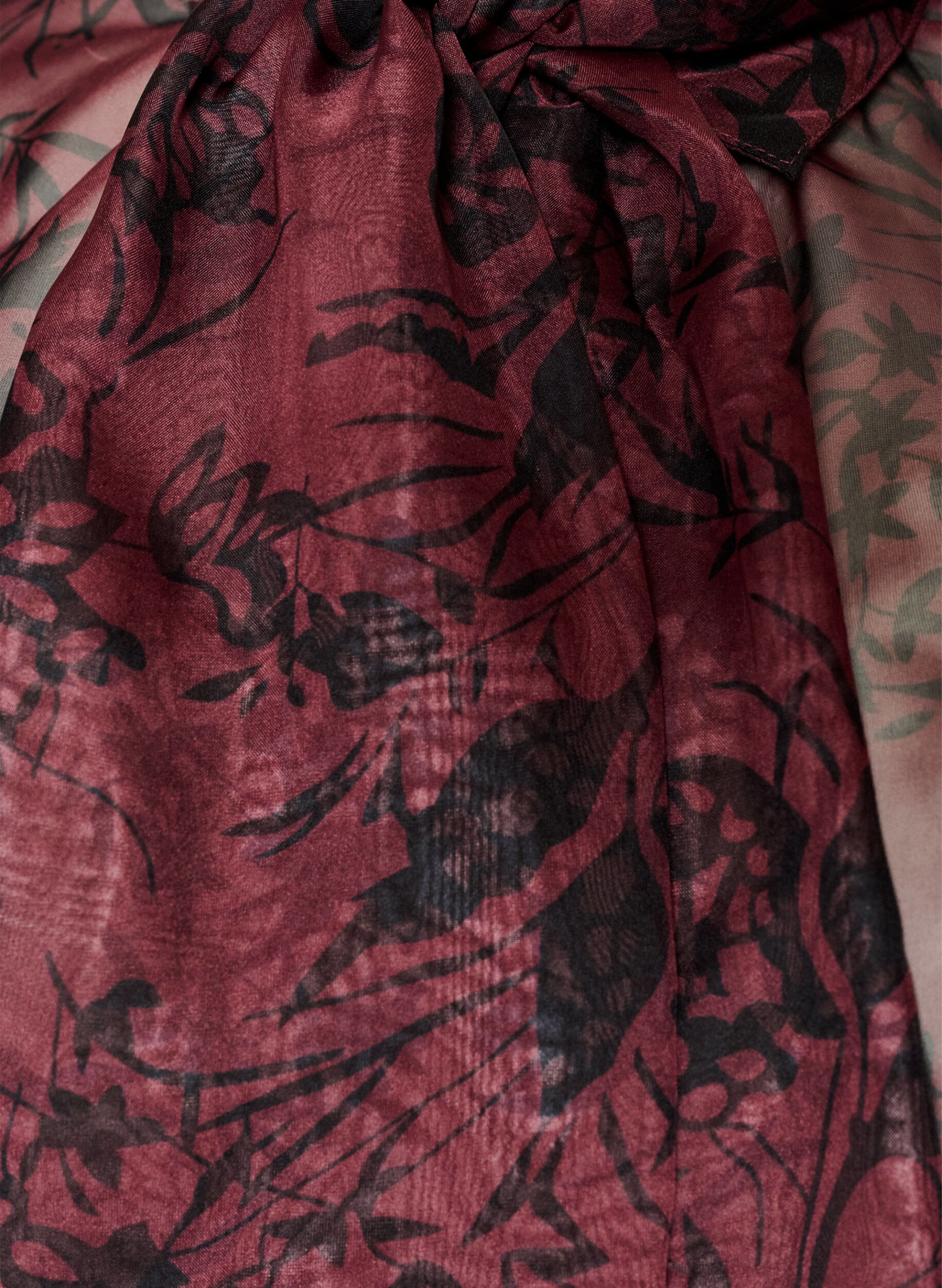 ZizziGjennomsiktig skjortebluse med blomsterm&oslash;nster og knytedetalj, M&oslash;rk Bordeaux, Packshot image number 2