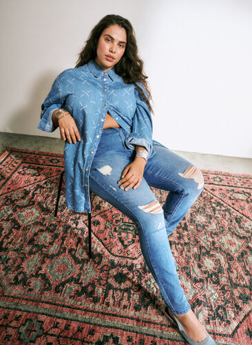 Amy jeans med supersmal passform og rippede detaljer, Blue denim, Image image number 0