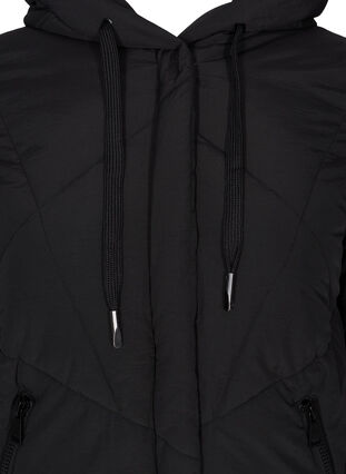 Kort vinterjakke med hette og lommer, Black, Packshot image number 2