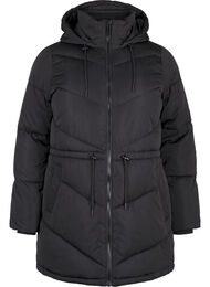 Mellomlang vattert jakke med hette, Black