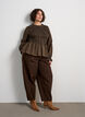 Rutete bluse med smocking og peplum, Brun, Model image number 1