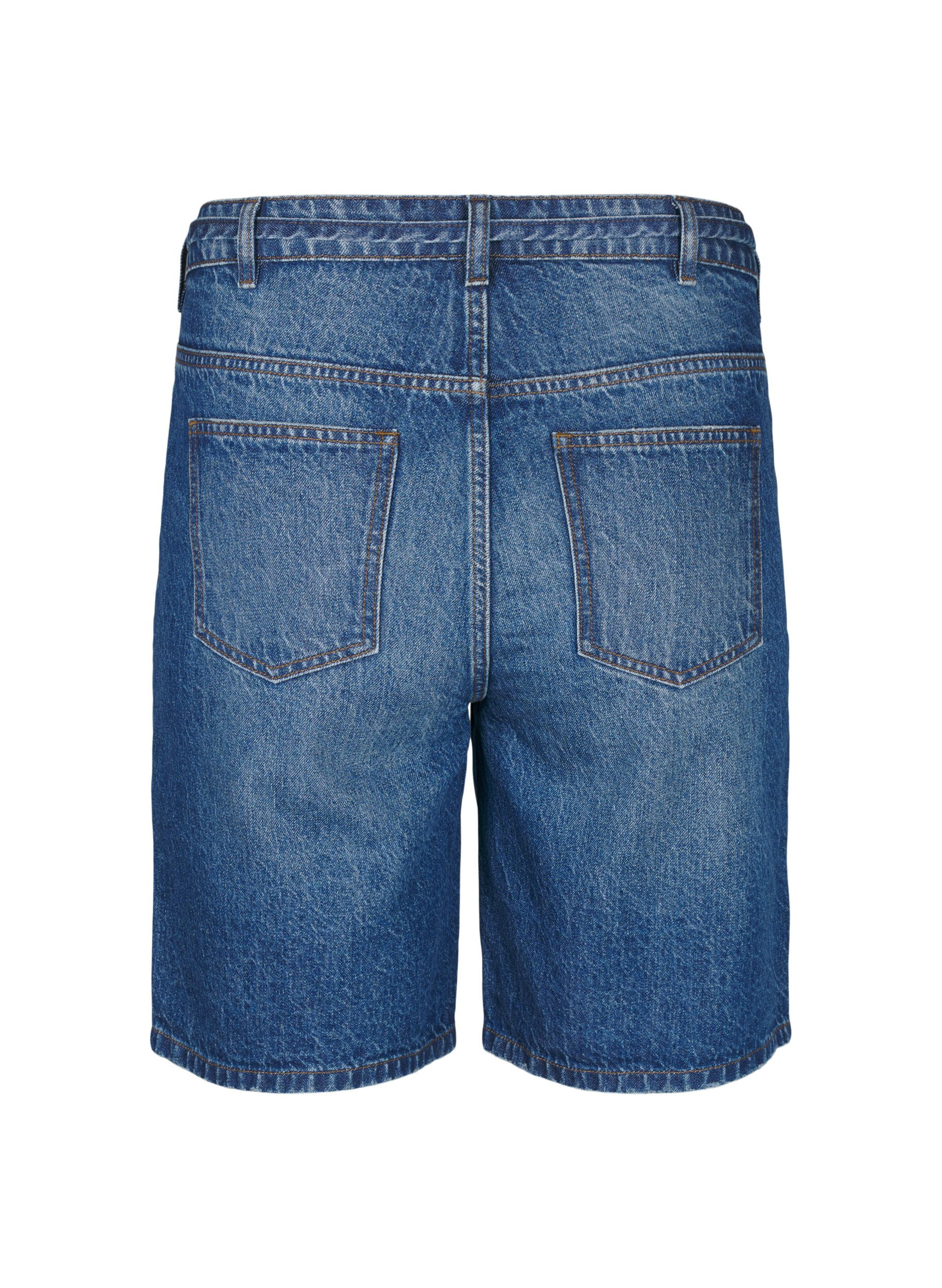 ZizziSlim fit denimshorts med knytebelte, Bl&aring;, Packshot image number 1