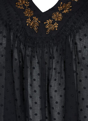 Prikkemønstret bluse med V-utringning og perler, Black w. Cobber, Packshot image number 2