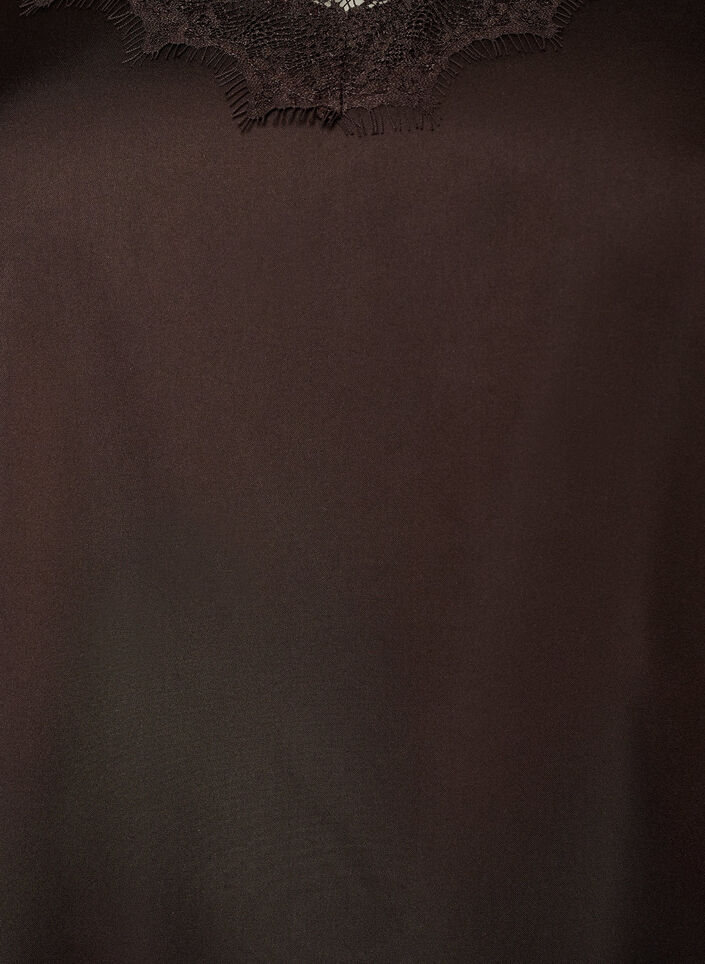 Satintopp med blonderkant og asymmetrisk fold, Brun, Packshot image number 2