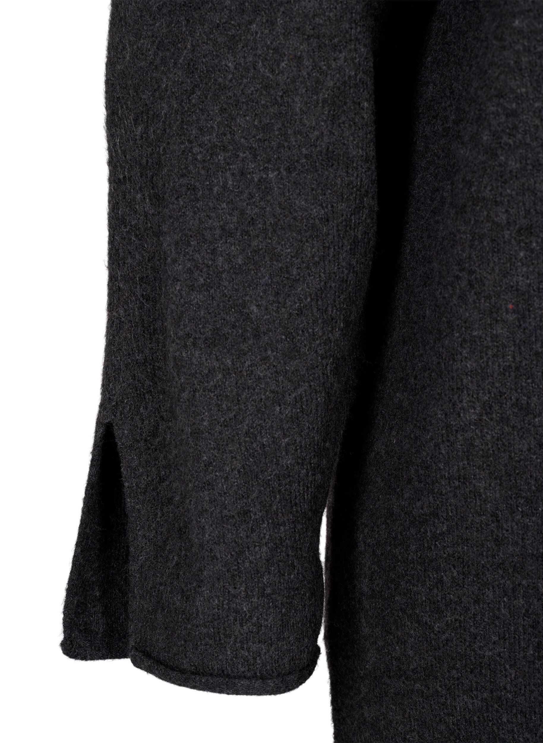 Zizzi Strikket kjole med rund hals og splitt, Dark Grey Melange, Packshot image number 3