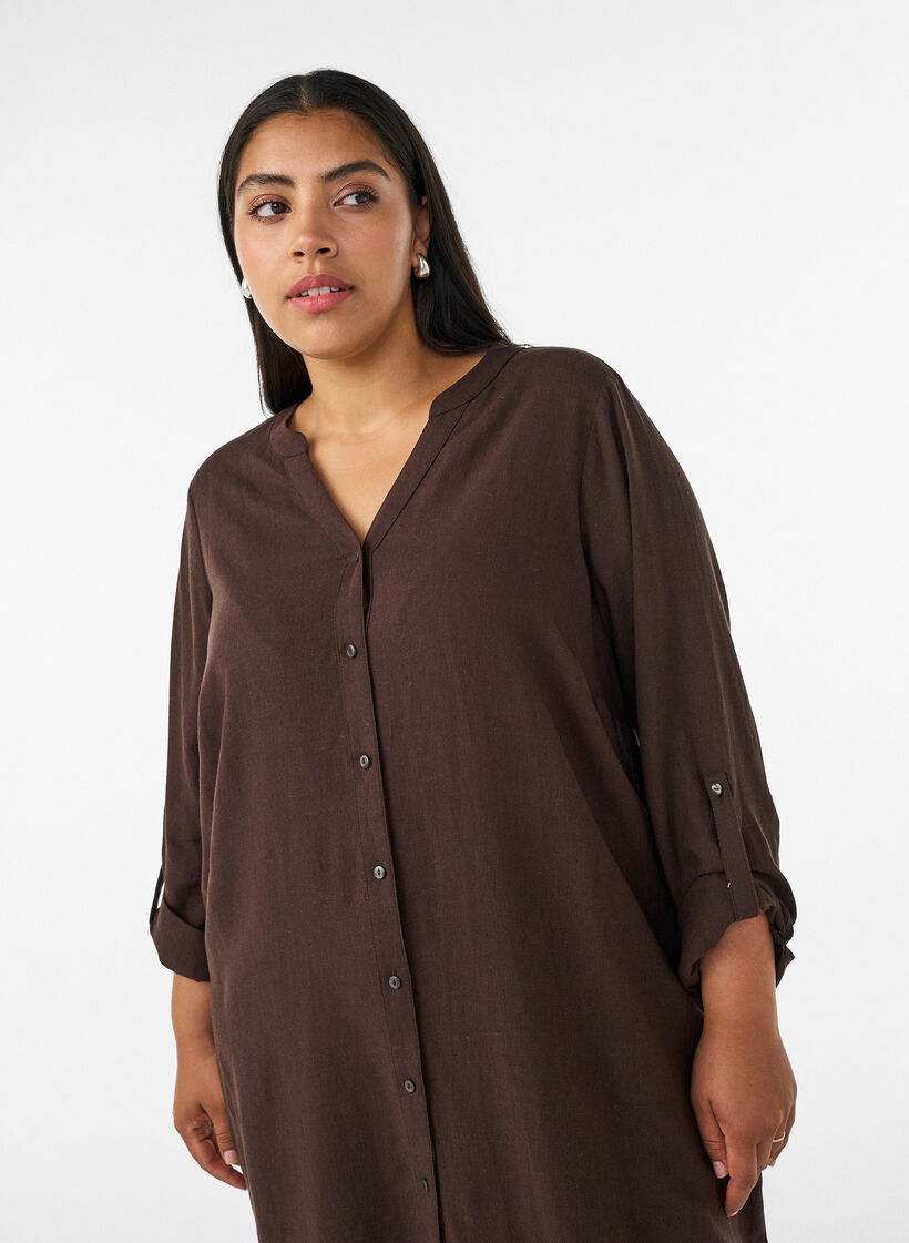 Lang skjorte i lin og viskose, Brun, Model image number 2