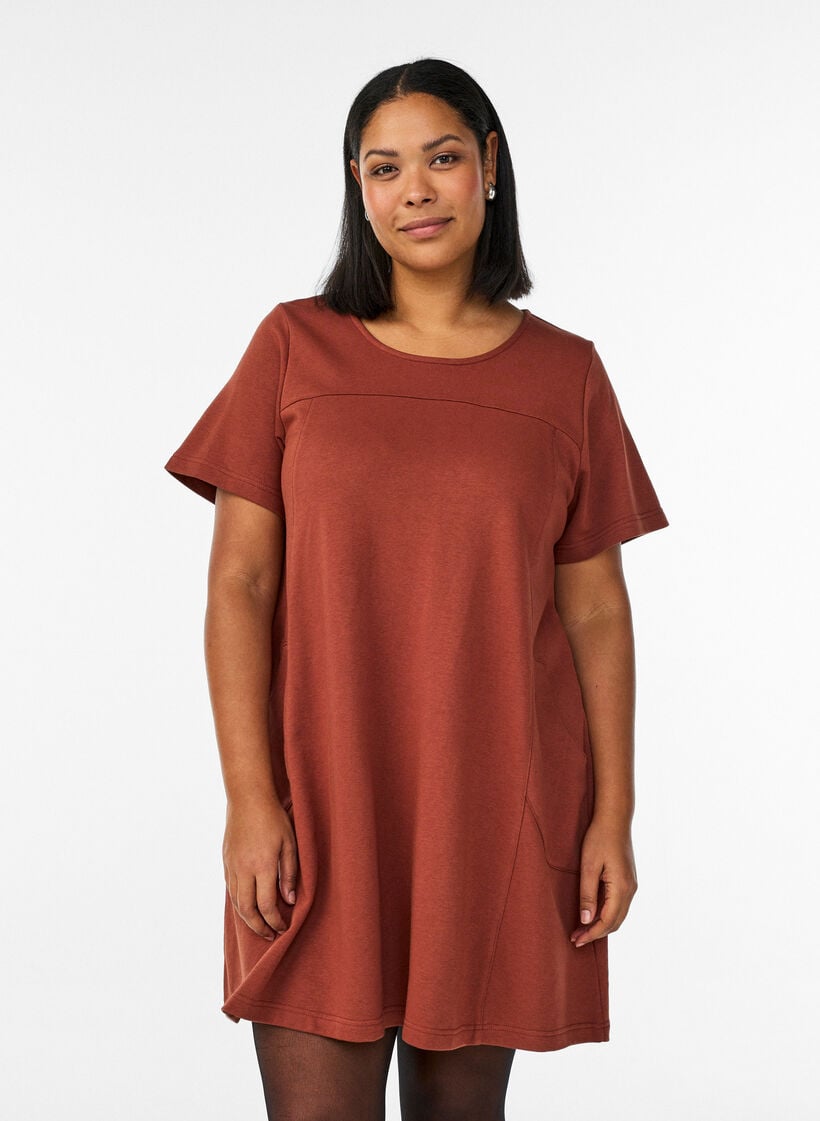 Jerseykjole med korte ermer og lommer, R&oslash;d, Model image number 0