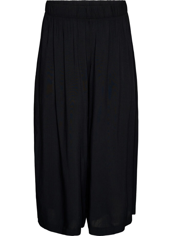 Culottes i viskose med h&oslash;y midje og vide ben, Svart, Packshot image number 0