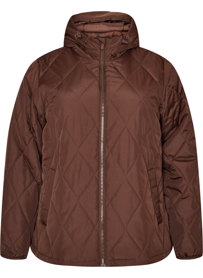 Lett vattert jakke med diamantquilt, Brun, Packshot image number 0