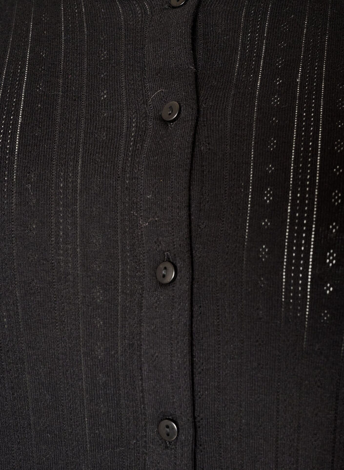 Cardigan i &oslash;kologisk bomull med hullbroderi, Svart, Packshot image number 2