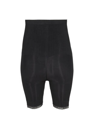 Shapewear shorts med høyt liv og blondekant, Black, Packshot image number 1